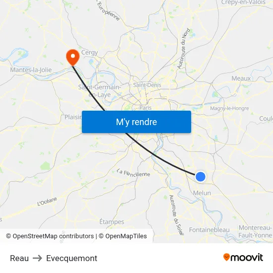 Reau to Evecquemont map