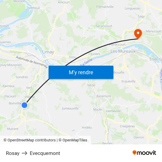 Rosay to Evecquemont map