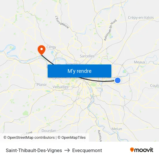 Saint-Thibault-Des-Vignes to Evecquemont map