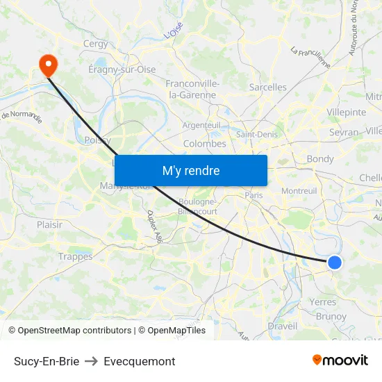 Sucy-En-Brie to Evecquemont map
