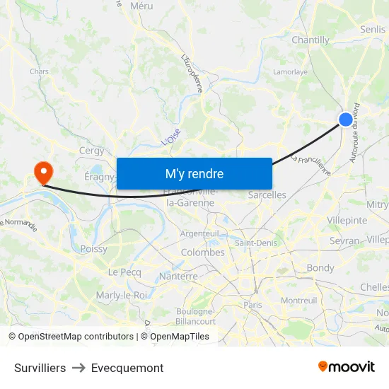 Survilliers to Evecquemont map