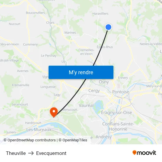Theuville to Evecquemont map
