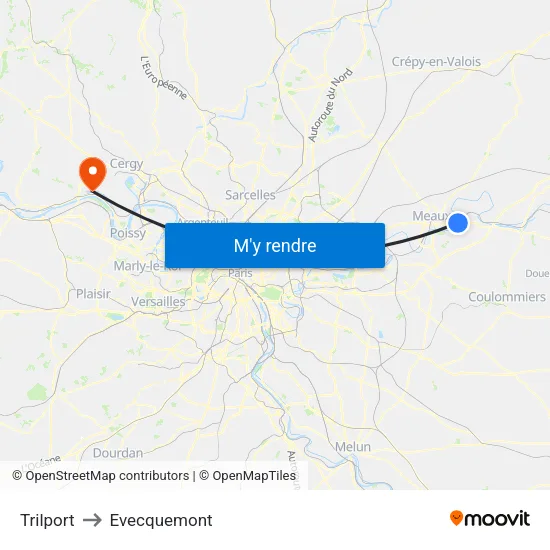Trilport to Evecquemont map