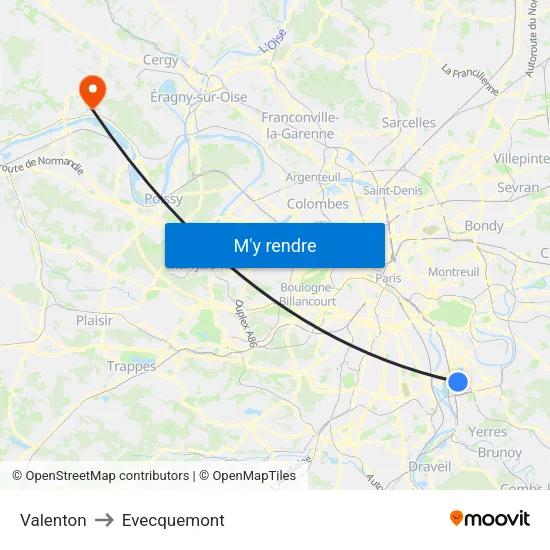 Valenton to Evecquemont map