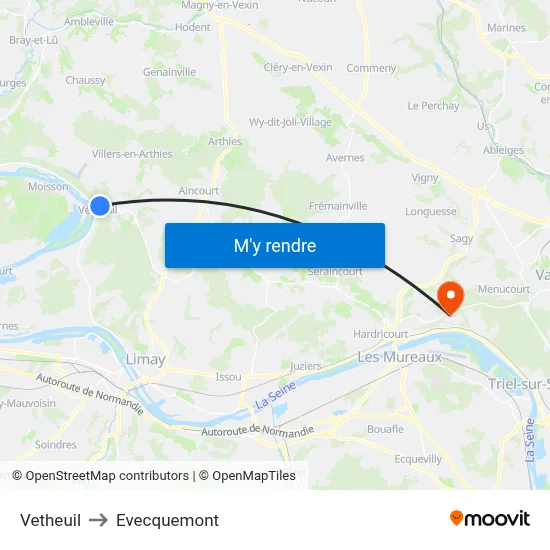 Vetheuil to Evecquemont map