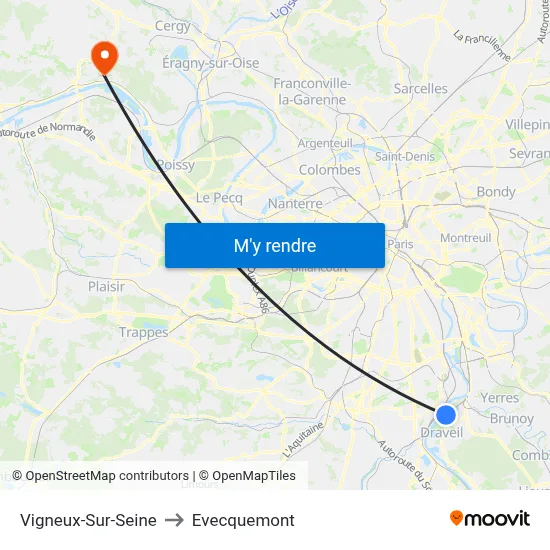 Vigneux-Sur-Seine to Evecquemont map