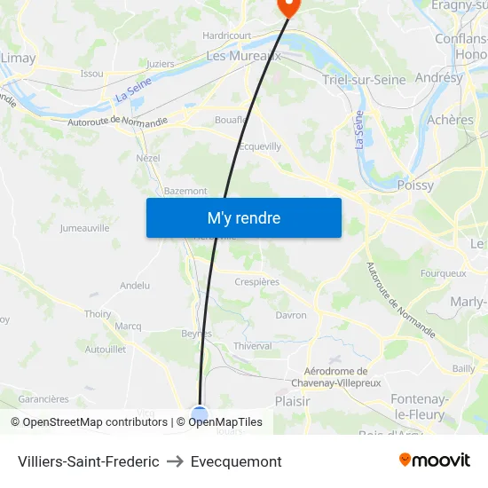 Villiers-Saint-Frederic to Evecquemont map