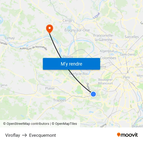 Viroflay to Evecquemont map