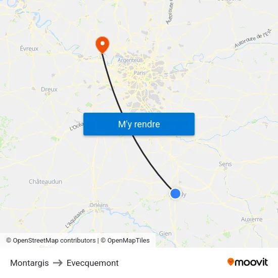 Montargis to Evecquemont map