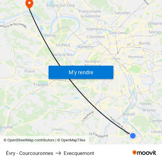 Évry - Courcouronnes to Evecquemont map