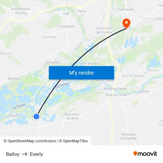 Balloy to Everly map