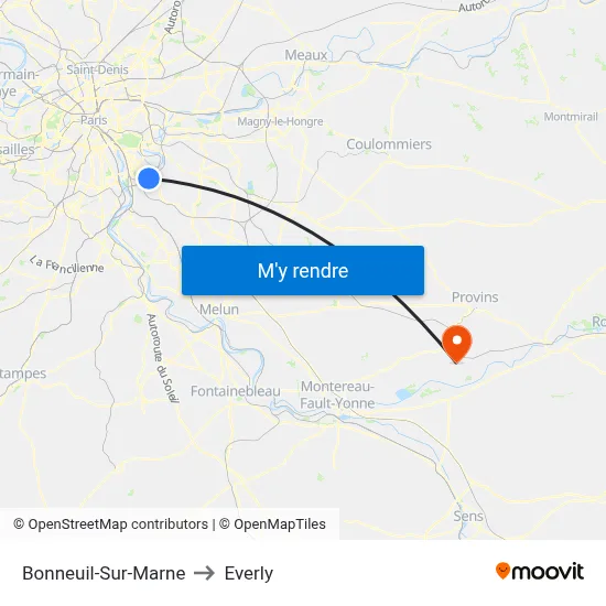 Bonneuil-Sur-Marne to Everly map