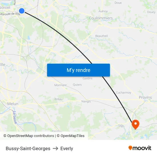 Bussy-Saint-Georges to Everly map