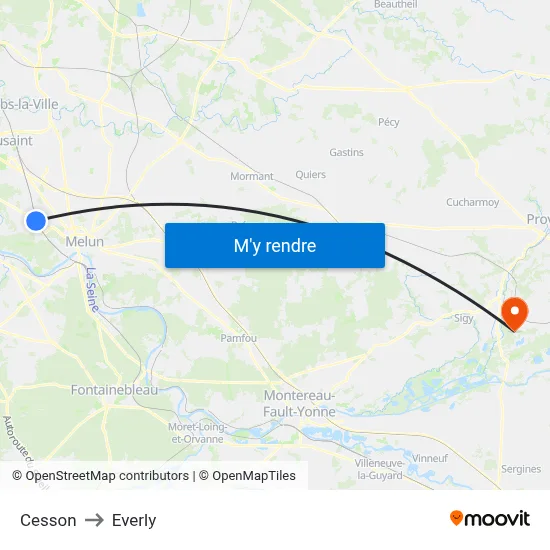 Cesson to Everly map