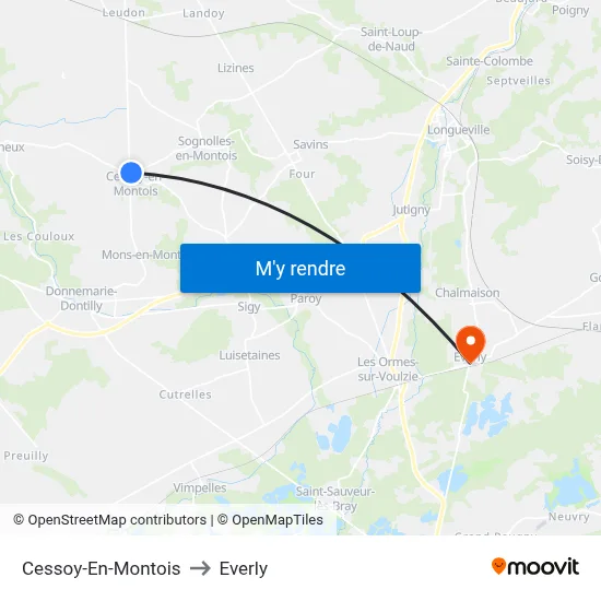 Cessoy-En-Montois to Everly map