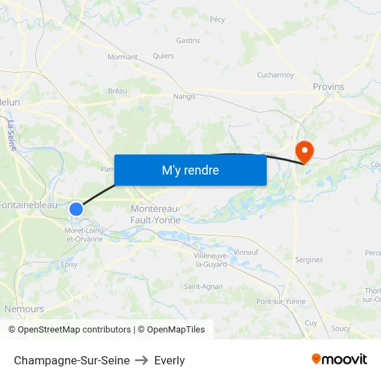 Champagne-Sur-Seine to Everly map
