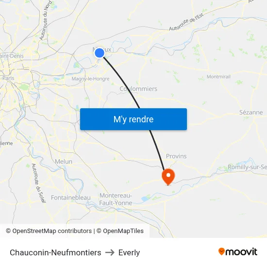Chauconin-Neufmontiers to Everly map