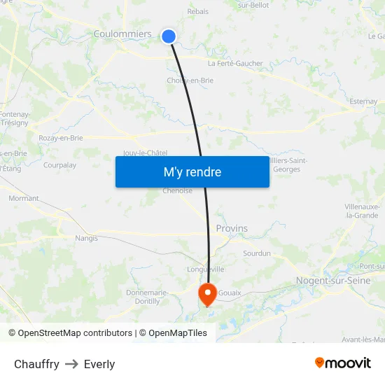 Chauffry to Everly map