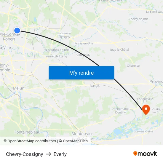 Chevry-Cossigny to Everly map