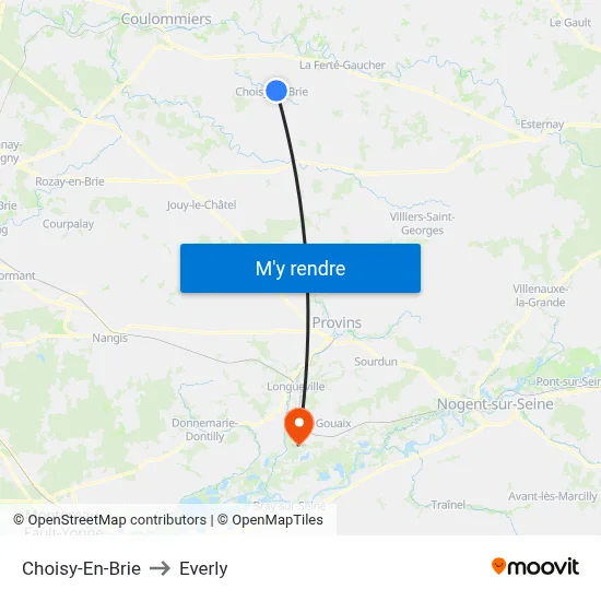 Choisy-En-Brie to Everly map