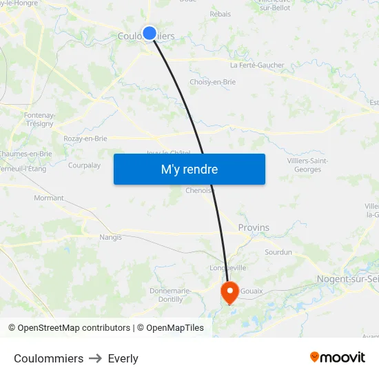 Coulommiers to Everly map