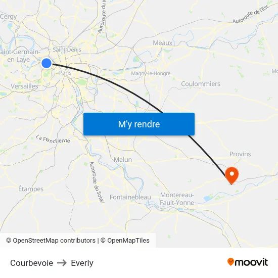 Courbevoie to Everly map