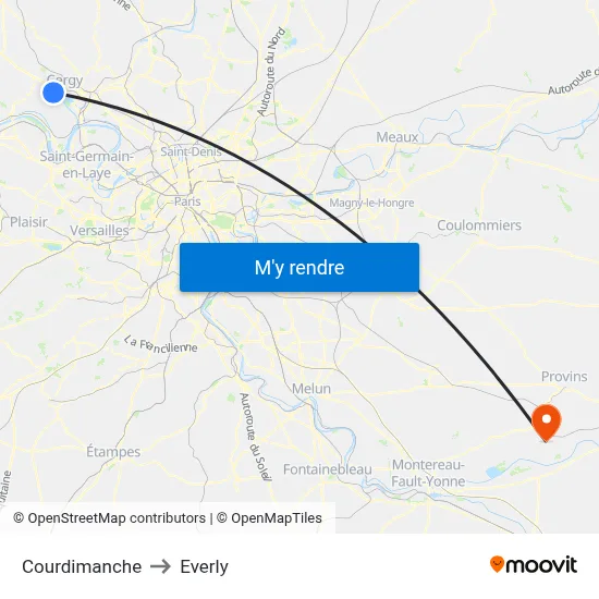 Courdimanche to Everly map