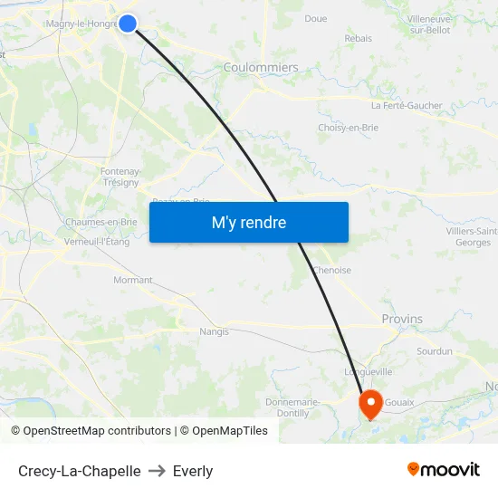 Crecy-La-Chapelle to Everly map
