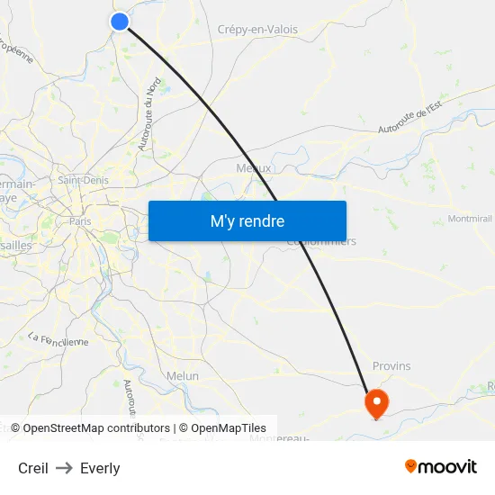 Creil to Everly map