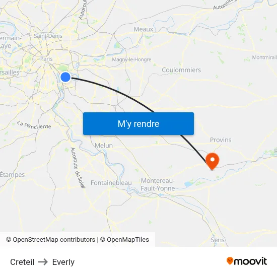 Creteil to Everly map