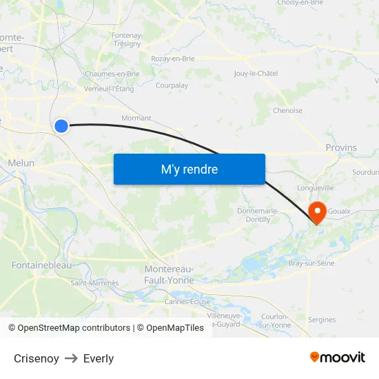Crisenoy to Everly map