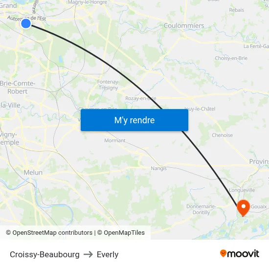 Croissy-Beaubourg to Everly map