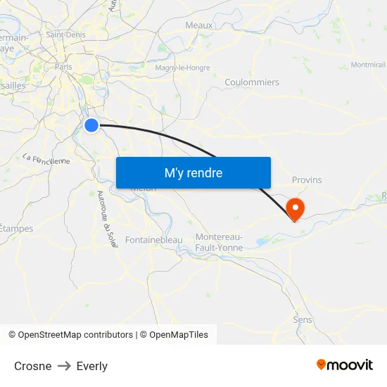 Crosne to Everly map