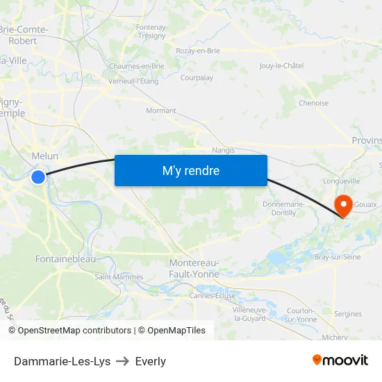 Dammarie-Les-Lys to Everly map