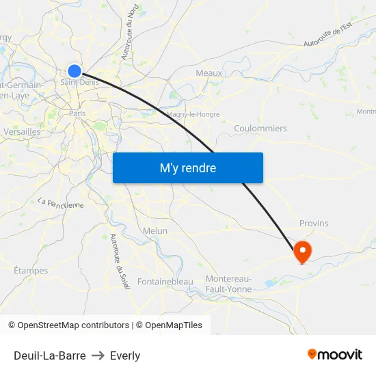Deuil-La-Barre to Everly map