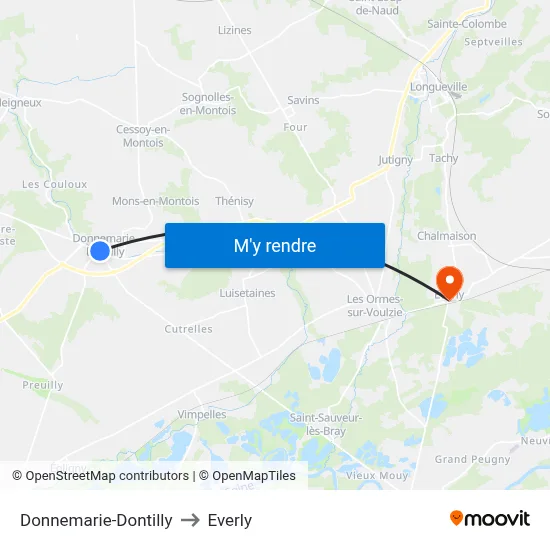 Donnemarie-Dontilly to Everly map