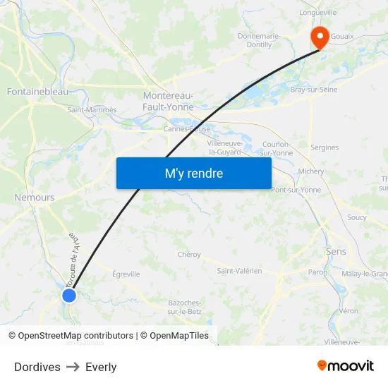 Dordives to Everly map
