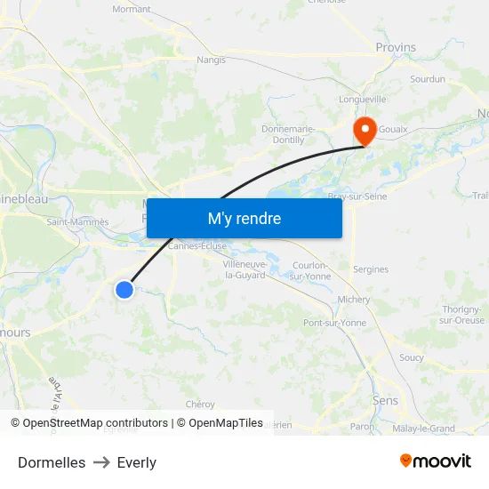 Dormelles to Everly map