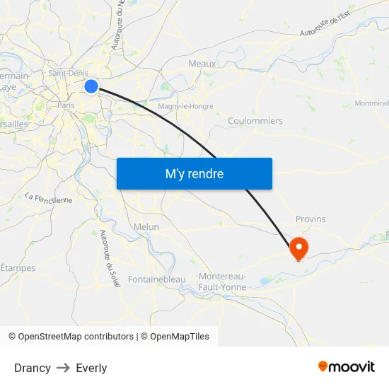 Drancy to Everly map