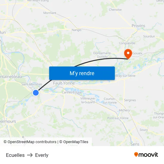 Ecuelles to Everly map
