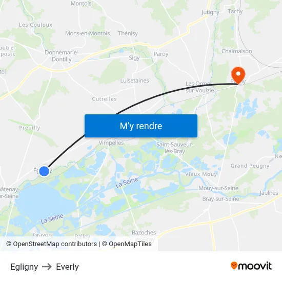 Egligny to Everly map