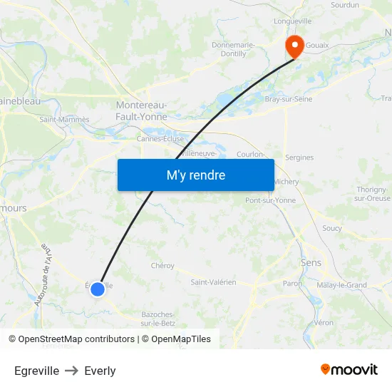 Egreville to Everly map