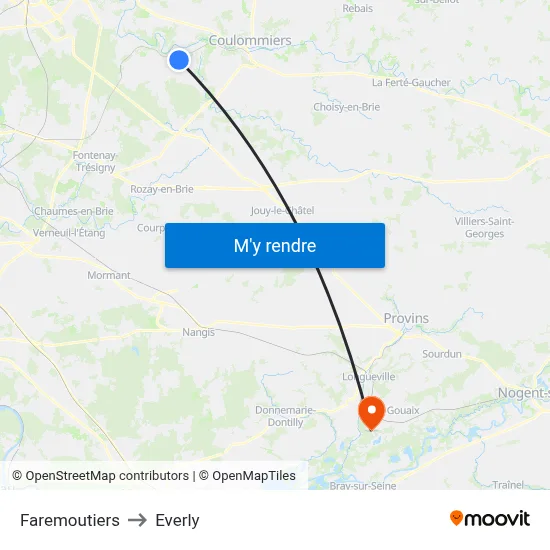 Faremoutiers to Everly map