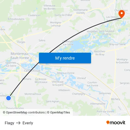 Flagy to Everly map