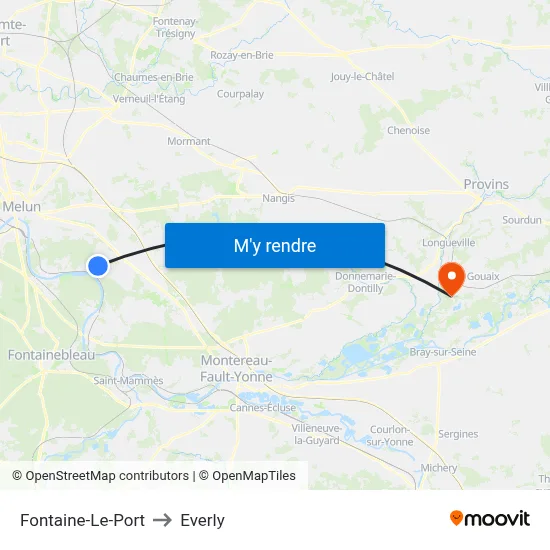 Fontaine-Le-Port to Everly map
