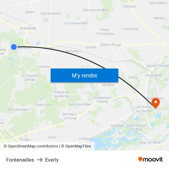 Fontenailles to Everly map