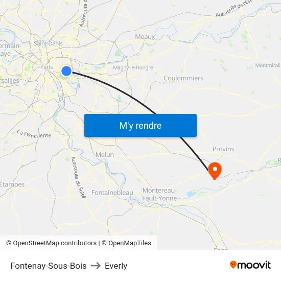 Fontenay-Sous-Bois to Everly map