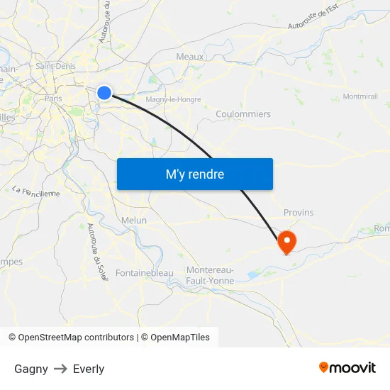 Gagny to Everly map