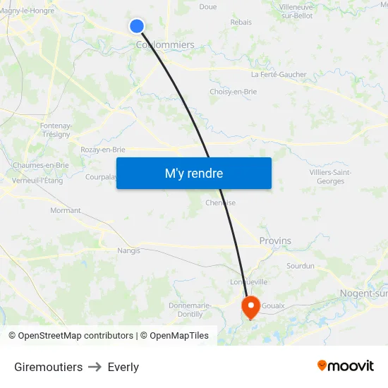 Giremoutiers to Everly map
