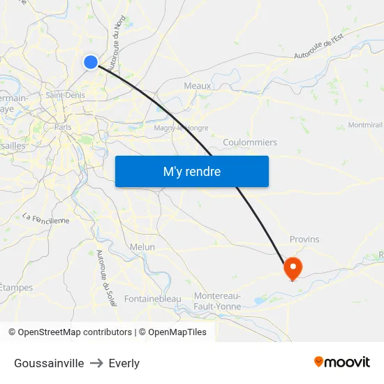 Goussainville to Everly map